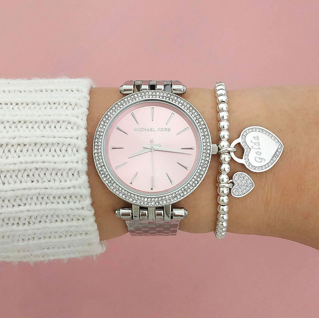  Shop Authentic Michael Kors Darci Crystal Pink Dial Silver Stainless Steel Strap Watch for Women - MK3352 - Luxxuri