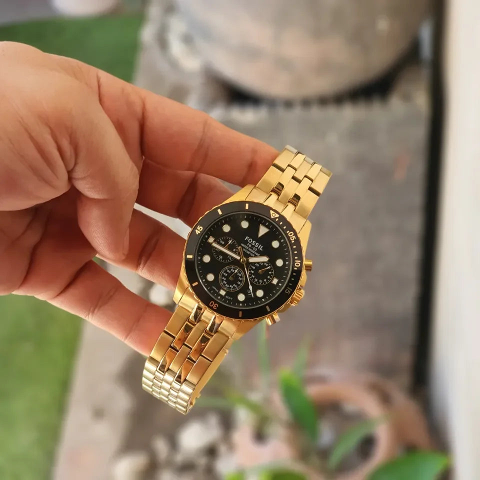  Shop Authentic Fossil FB-01 Chronograph Black Dial Gold Steel Strap Watch for Men - FS5836 - Luxxuri