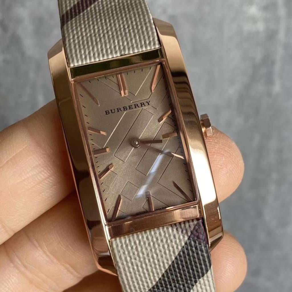  Shop Authentic Burberry The Pioneer Rose Gold Dial Haymarket Brown Leather Strap Watch for Women - BU9408 - Luxxuri