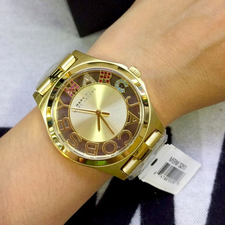  Shop Authentic Marc Jacobs Henry Skeleton Gold Dial Gold Steel Strap Watch for Women - MBM3263 - Luxxuri