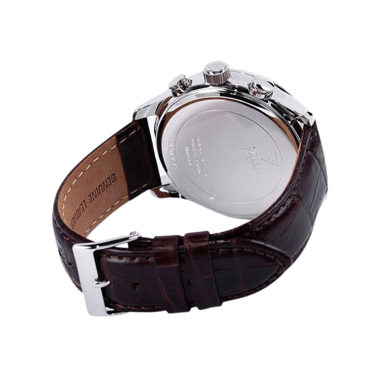  Shop Authentic Guess Exec Chronograph White Dial Brown Leather Strap Watch For Men - W0076G2 - Luxxuri