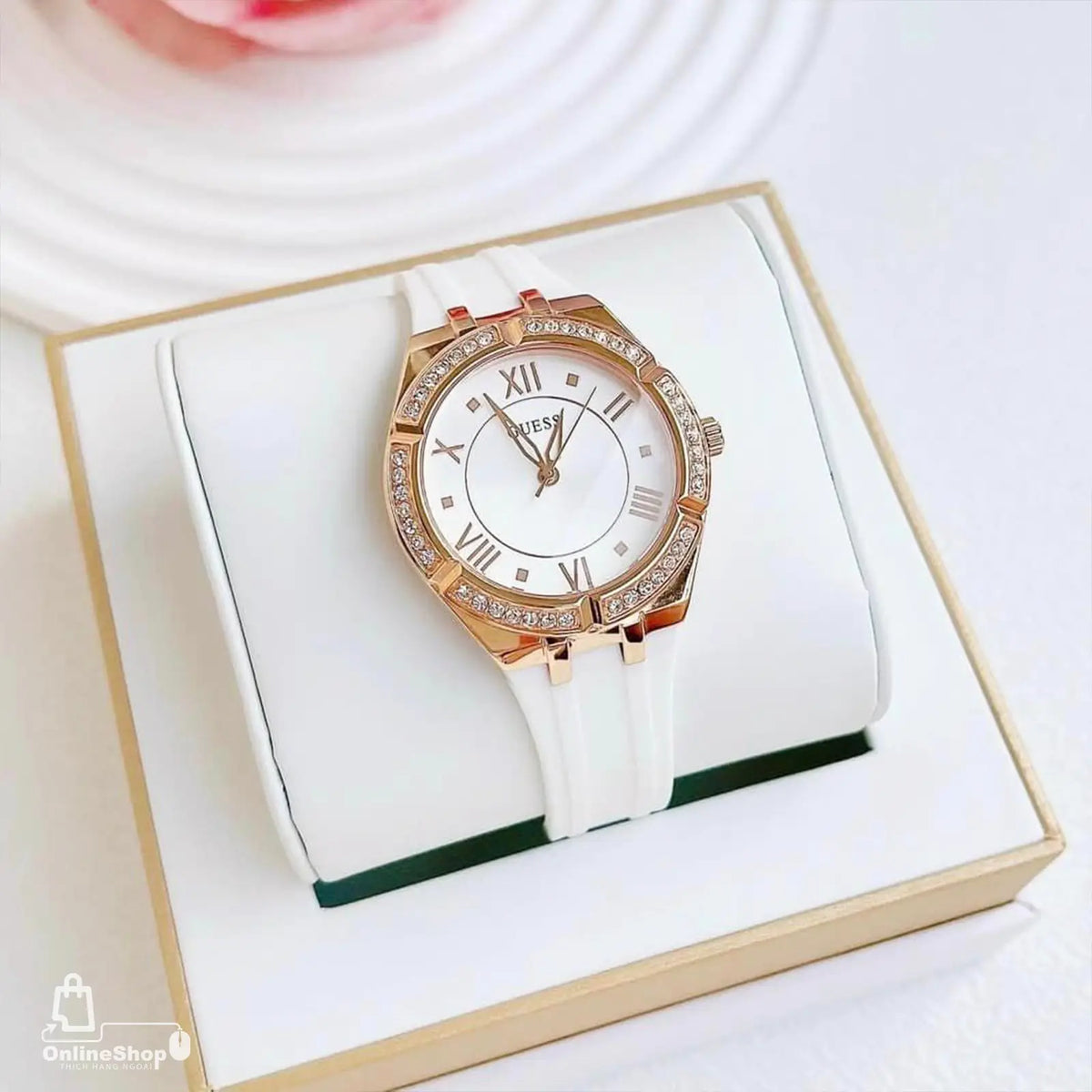  Shop Authentic Guess Cosmo Diamonds Silver Dial White Rubber Strap Watch for Women - GW0034L2 - Luxxuri