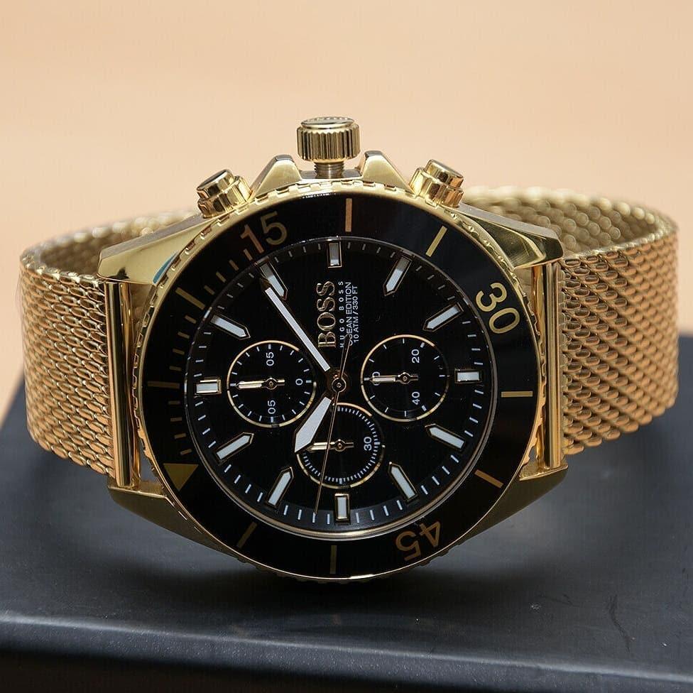  Shop Authentic Hugo Boss Ocean Edition Black Dial Gold Mesh Bracelet Watch for Men - 1513703 - Luxxuri