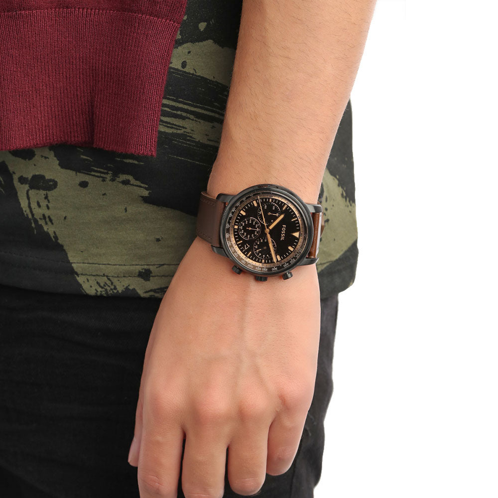  Shop Authentic Fossil Goodwin Chronograph Brown Dial Brown Leather Strap Watch for Men - FS5529 - Luxxuri