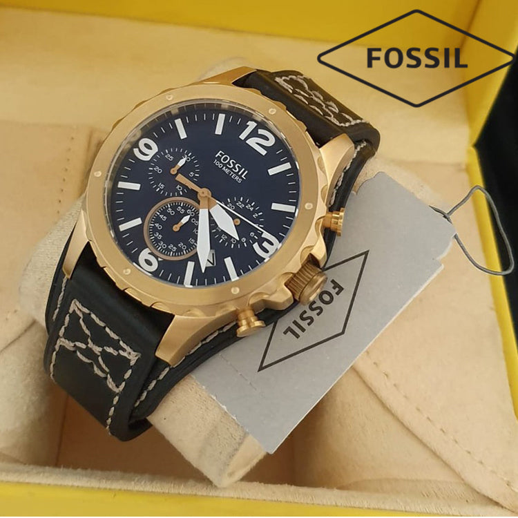  Shop Authentic Fossil Nate Chronograph Blue Dial Brown Leather Strap Watch for Men - JR1505 - Luxxuri