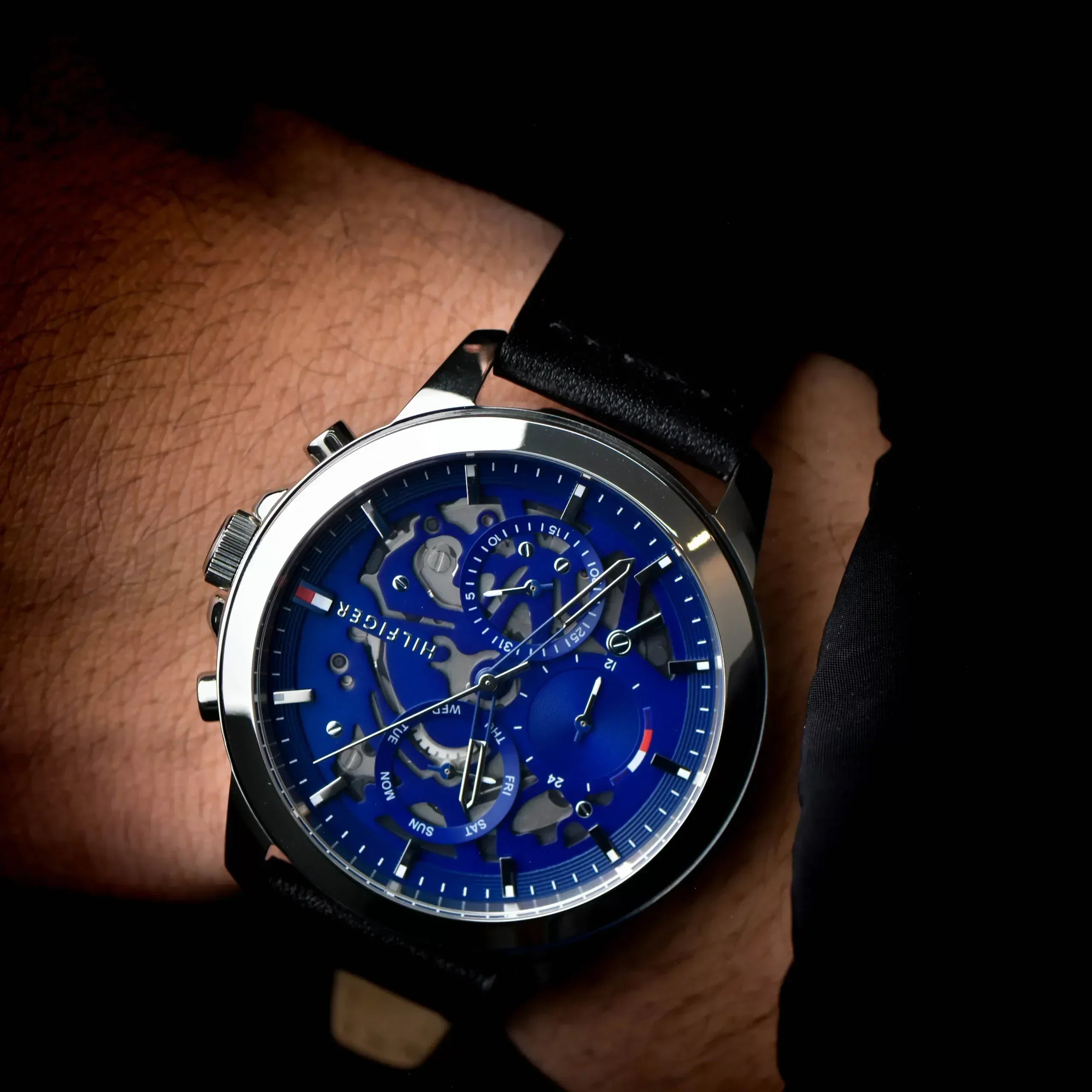  Shop Authentic Tommy Hilfiger Henry Chronograph Blue Dial Brown Leather Strap Watch For Men -1710476 - Luxxuri