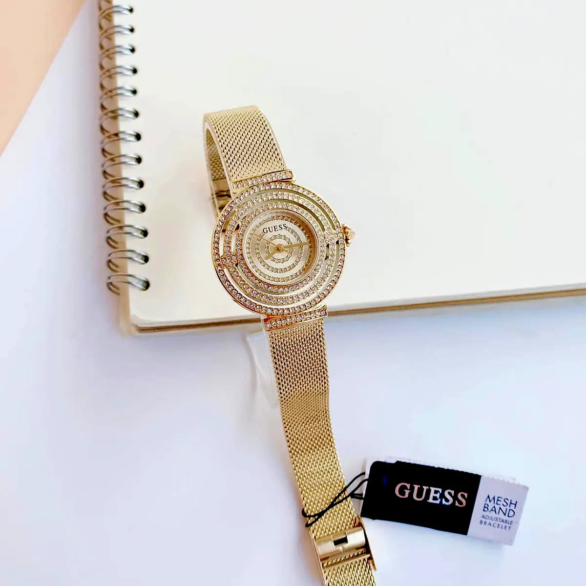  Shop Authentic Guess Dream Quartz Gold Dial Gold Mesh Strap Watch For Women - GW0550L2 - Luxxuri
