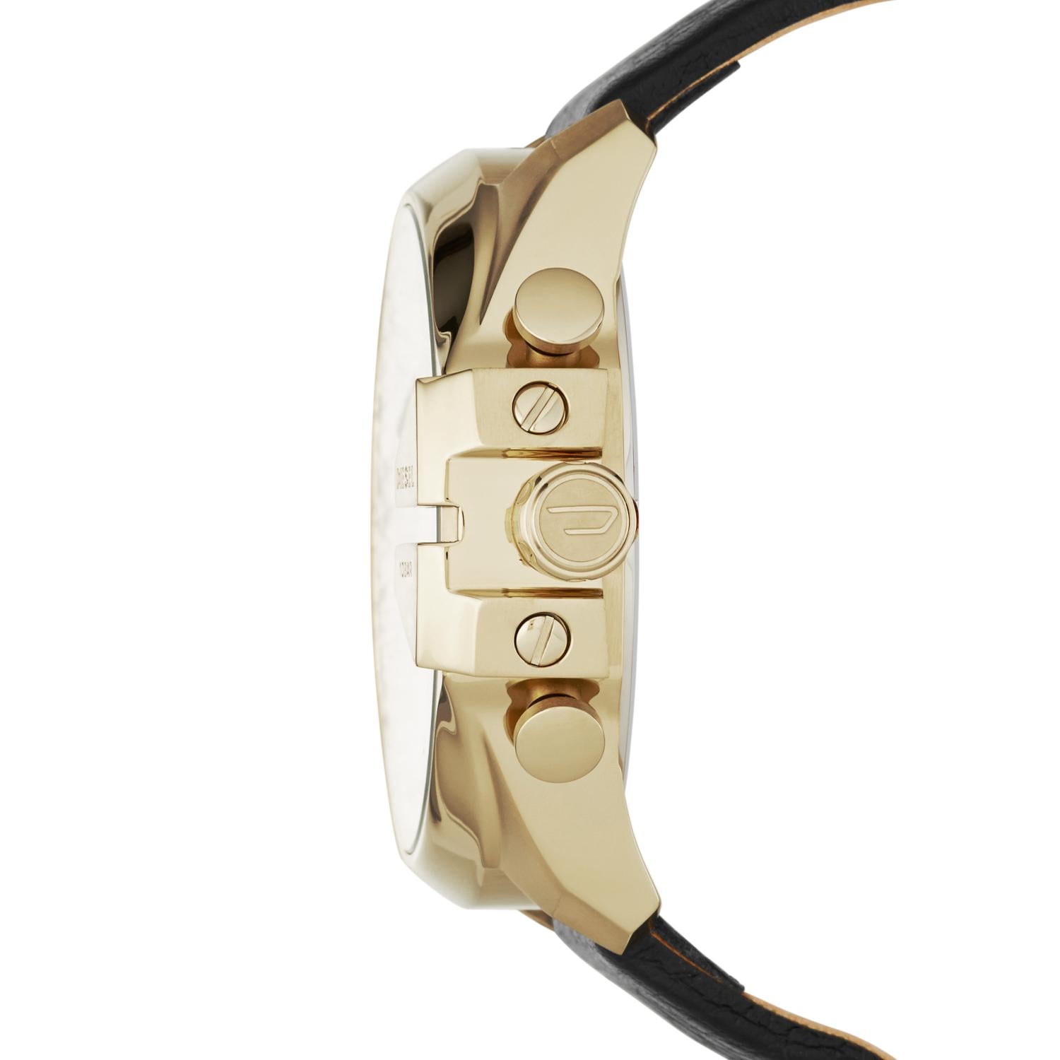  Shop Authentic Diesel Mega Chief Gold & Black Dial Black Leather Strap Watch For Men - DZ4344 - Luxxuri