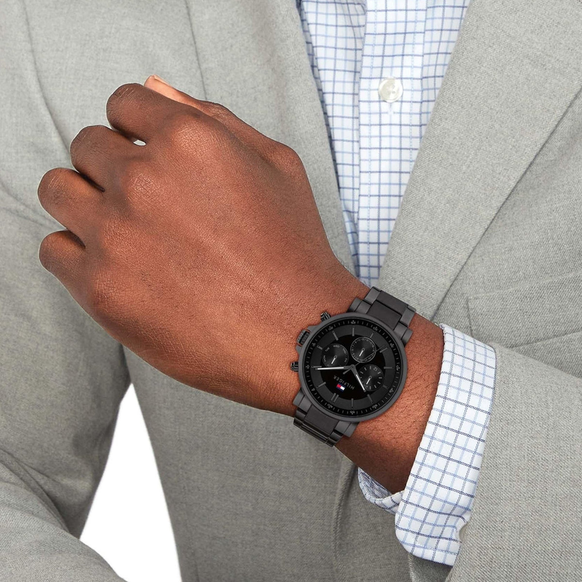  Shop Authentic Tommy Hilfiger Tyson Chronograph Black Dial Black Steel Strap Watch For Men - 1710590 - Luxxuri