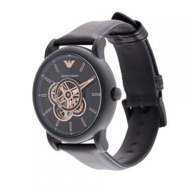  Shop Authentic Emporio Armani Luigi Automatic Skeleton Black Dial Black Leather Strap Watch For Men - AR60012 - Luxxuri