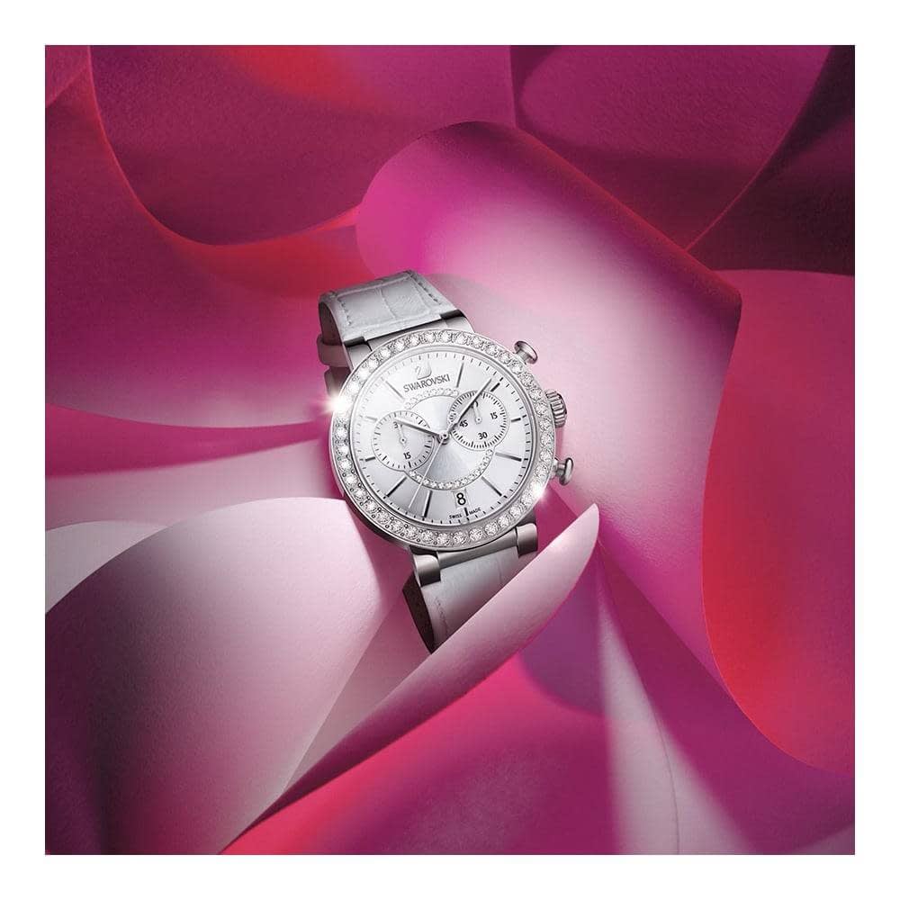  Shop Authentic Swarovski Citra Sphere Chronograph White Dial White Leather Strap Watch for Women - 5027127 - Luxxuri