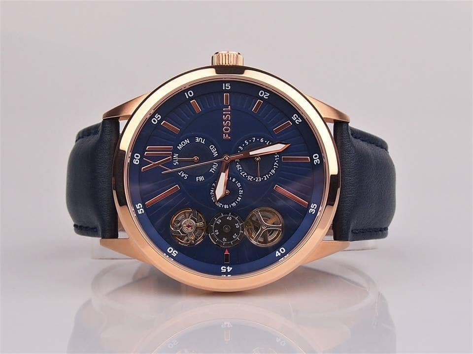  Shop Authentic Fossil Flynn Mechanical Blue Dial Blue Leather Strap Watch for Men - BQ2219 - Luxxuri