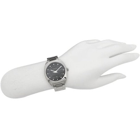  Shop Authentic Gucci GG2570 Diamonds Black Dial Silver Steel Strap Watch For Women - YA142404 - Luxxuri