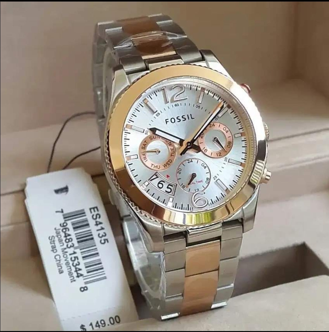  Shop Authentic Fossil Perfect Boyfriend Mother of Pearl Dial Two Tone Steel Strap Watch for Women - ES4135 - Luxxuri