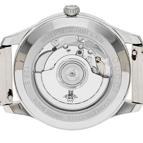  Shop Authentic Gucci G Timeless Automatic Silver Dial Beige Leather Strap Watch For Men - YA126348 - Luxxuri