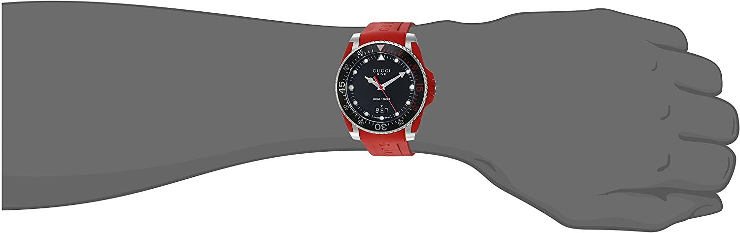  Shop Authentic Gucci Dive Quartz Black Dial Red Rubber Strap Watch For Men - YA136309 - Luxxuri