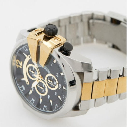  Shop Authentic Diesel Mega Chief Chronograph Black Dial Two Tone Steel Strap Watch For Men - DZ4581 - Luxxuri