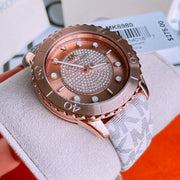  Shop Authentic Michael Kors Runway Quartz Rose Gold Dial White Leather Strap Watch For Women - MK6980 - Luxxuri