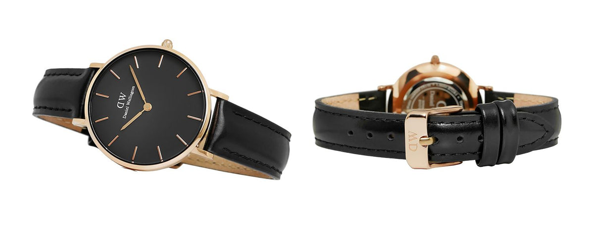  Shop Authentic Daniel Wellington Petite Sheffield Black Dial Black Leather Strap Watch For Women - DW00100168 - Luxxuri