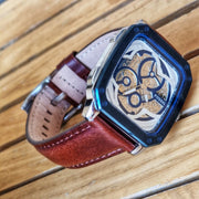  Shop Authentic Fossil Inscription Automatic Skeleton Blue Dial Brown Leather Strap Watch for Men - BQ2571 - Luxxuri