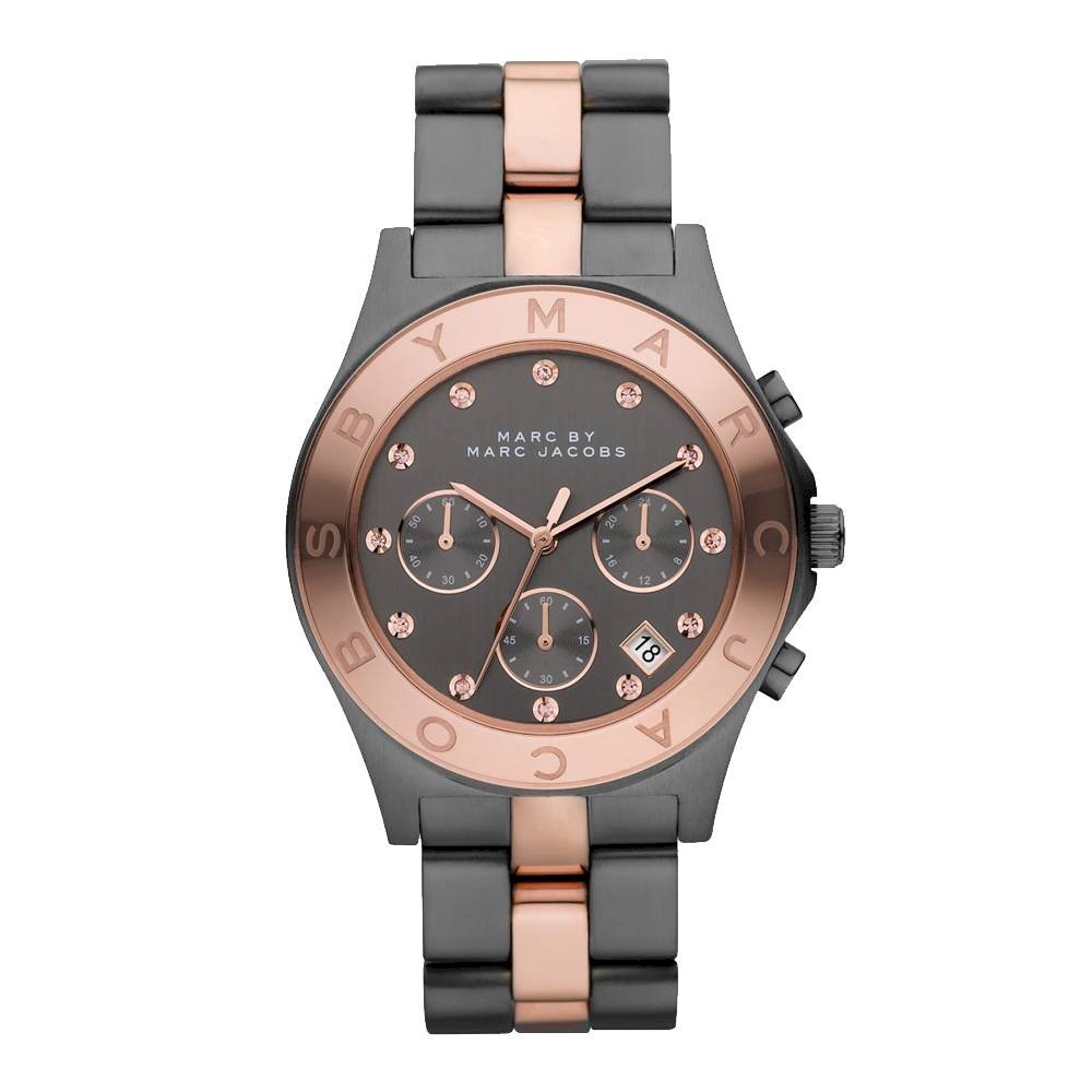  Shop Authentic Marc Jacobs Blade Chronograph Grey Dial Two Tone Steel Strap Watch for Women - MBM8583 - Luxxuri
