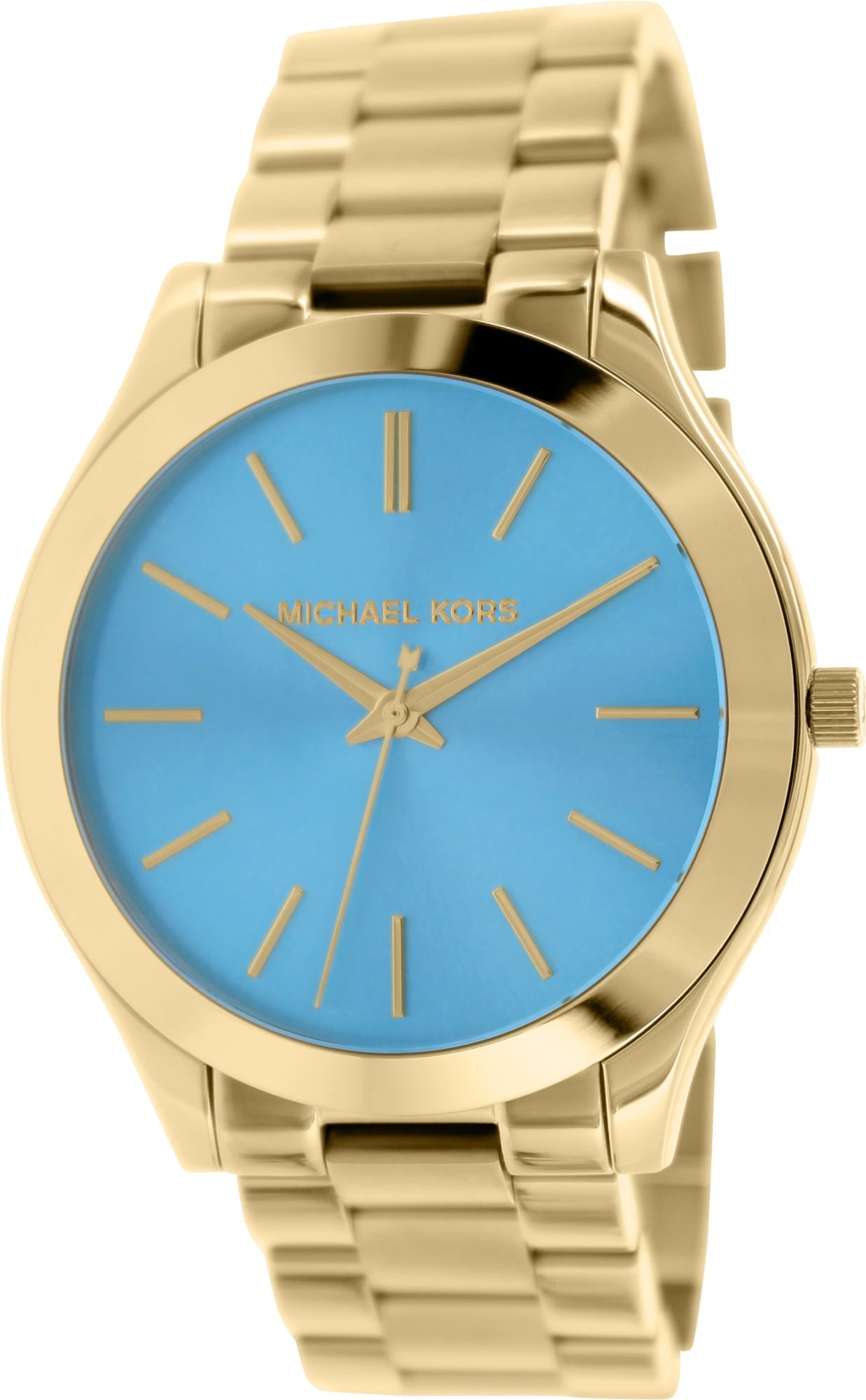  Shop Authentic Michael Kors Slim Runway Blue Dial Gold Steel Strap Watch for Women - MK3265 - Luxxuri