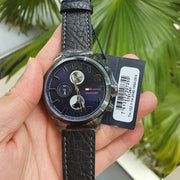  Shop Authentic Tommy Hilfiger Jackson Quartz Blue Dial Black Leather Strap Watch for Men - 1791241 - Luxxuri