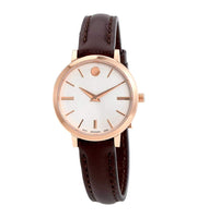  Shop Authentic Movado Ultra Slim White Dial Brown Leather Strap Watch For Women - 0607096 - Luxxuri