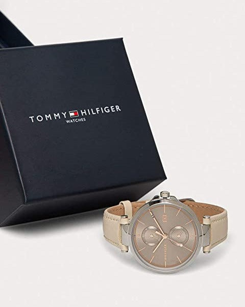 Shop Authentic Tommy Hilfiger Angela Silver Dial Cream Leather Strap Watch for Women - 1782123 - Luxxuri