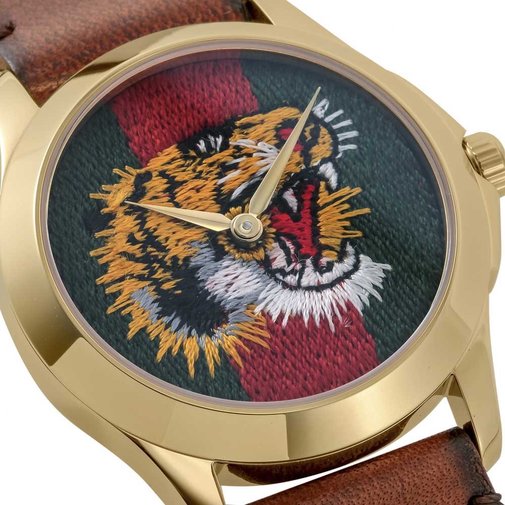  Shop Authentic Gucci Le Marche Des Merveilles Red & Green Dial Brown Leather Strap Unisex Watch - YA126497 - Luxxuri