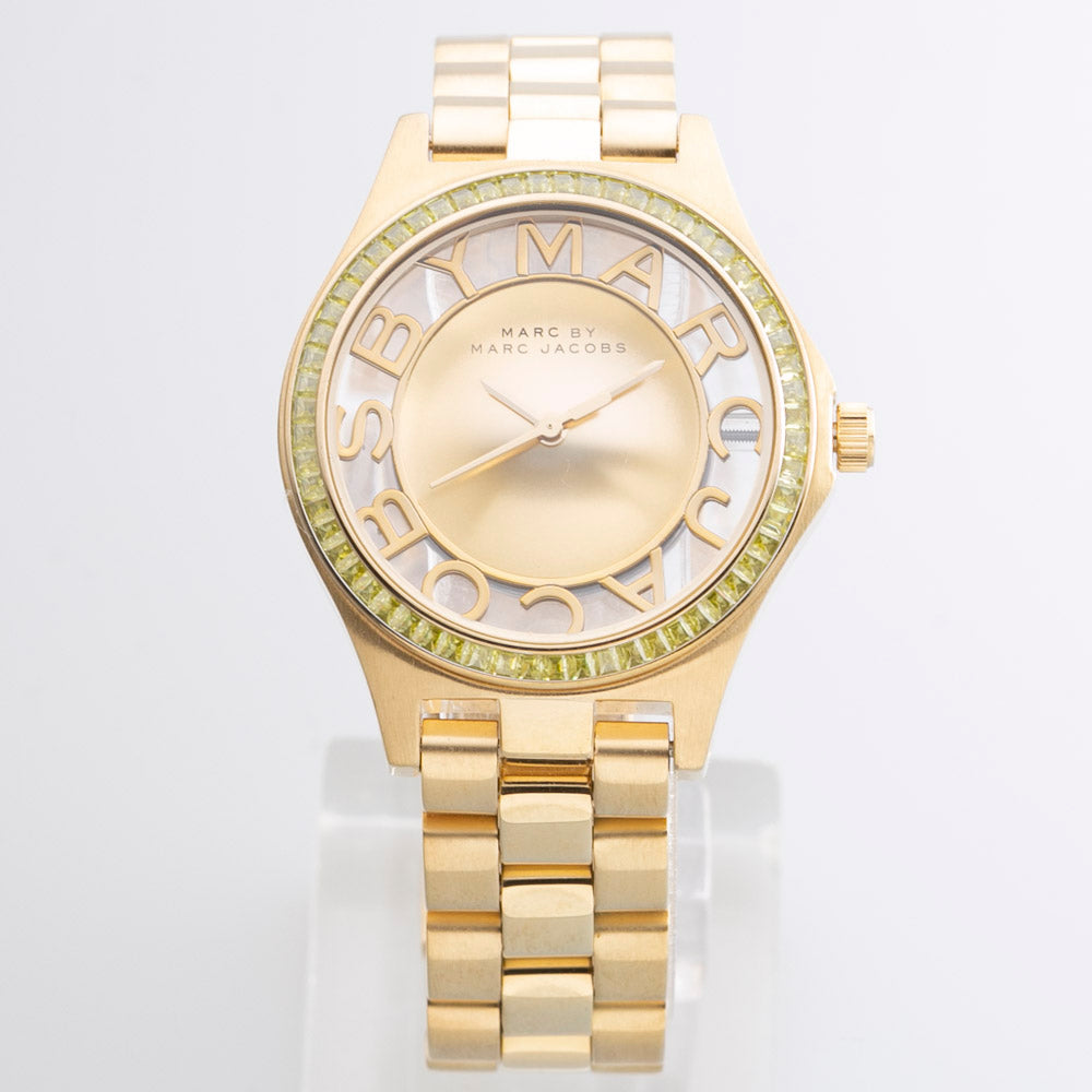  Shop Authentic Marc Jacobs Henry Transparent Gold Dial Gold Steel Strap Watch for Women - MBM3338 - Luxxuri