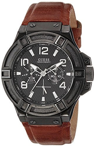  Shop Authentic Guess Rigor Analog Black Dial Brown Leather Strap Watch For Men - W0040G8 - Luxxuri
