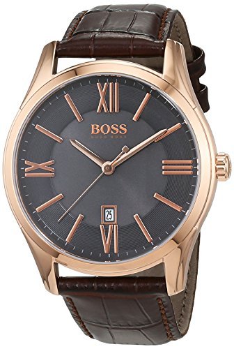  Shop Authentic Hugo Boss Ambassador Grey Dial Brown Leather Strap Watch for Men - 1513387 - Luxxuri