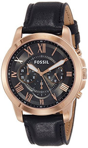  Shop Authentic Fossil Grant Chronograph Grey Dial Black Leather Strap Watch for Men - FS5085 - Luxxuri
