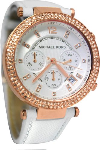  Shop Authentic Michael Kors Parker White Diamonds Dial White Leather Strap Watch for Women - MK2281 - Luxxuri