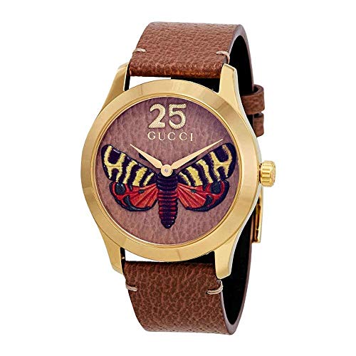  Shop Authentic Gucci G Timeless Butterfly Brown Dial Brown Leather Strap Watch For Women - YA1264063 - Luxxuri