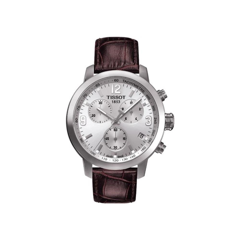  Shop Authentic Tissot PRC 200 Chronograph Silver Dial Brown Leather Strap Watch For Men - T055.417.16.037.00 - Luxxuri