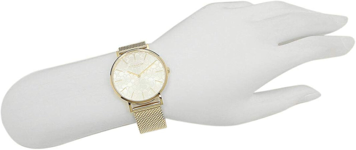 Coach Perry Silver Dial Gold Mesh Bracelet Watch for Women - 14503385