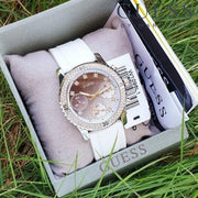  Shop Authentic Guess Confetti Crystal Black Dial White Silicone Strap Watch For Women - W1098L1 - Luxxuri