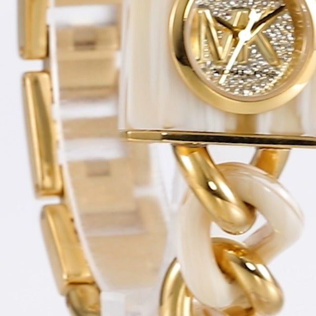  Shop Authentic Michael Kors Chain Lock Analog Crystals Silver Dial Gold Steel Strap Watch for Women - MK4809 - Luxxuri