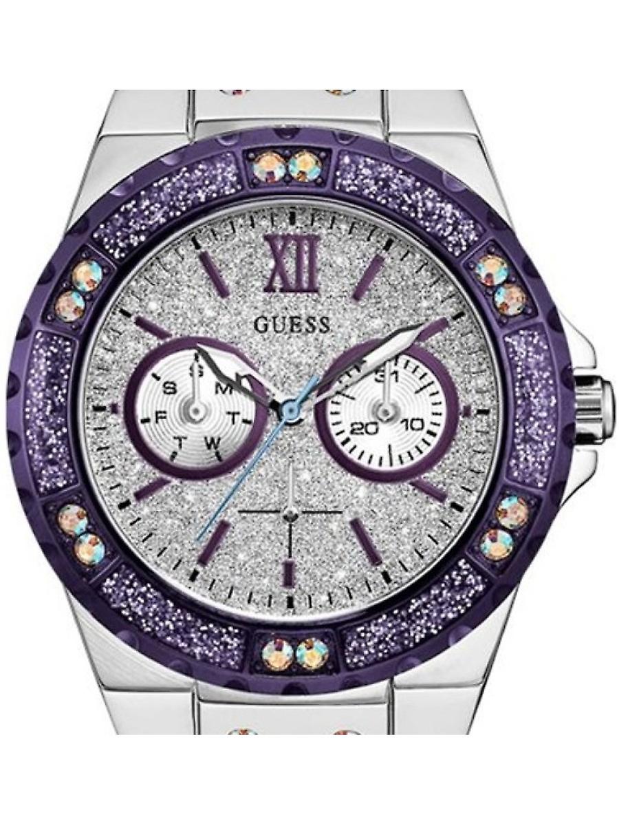  Shop Authentic Guess Limelight Quartz Silver Dial Purple Leather Strap Watch For Women - W0775L6 - Luxxuri