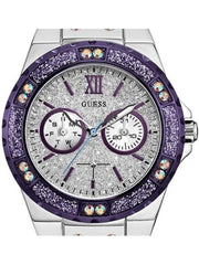  Shop Authentic Guess Limelight Quartz Silver Dial Purple Leather Strap Watch For Women - W0775L6 - Luxxuri