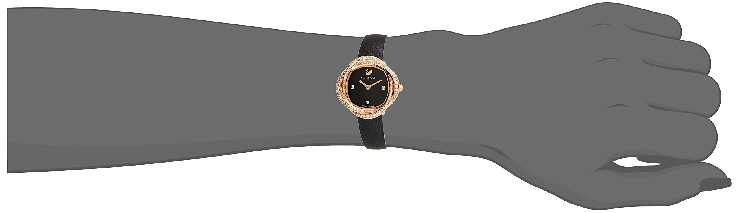  Shop Authentic Swarovski Crystal Flower Black Dial Black Leather Strap Watch for Women - 5552421 - Luxxuri