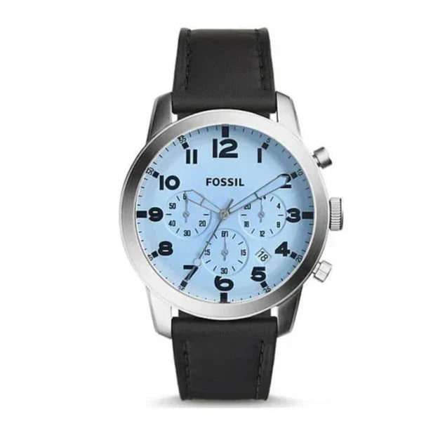  Shop Authentic Fossil Pilot Chronograph Sky Blue Dial Black Leather Strap Watch for Men - FS5162 - Luxxuri