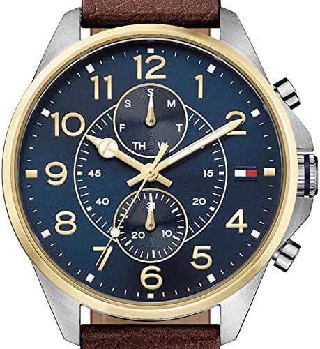  Shop Authentic Tommy Hilfiger Dean Multifunctional Blue Dial Brown Leather Strap Watch for Men - 1791275 - Luxxuri