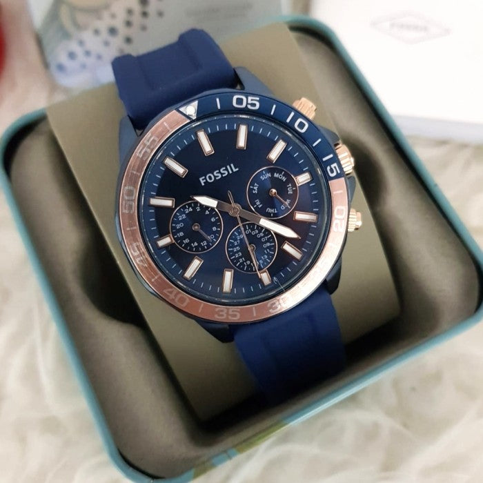  Shop Authentic Fossil Bannon Multifunction Blue Dial Blue Silicone Strap Watch for Men - BQ2498 - Luxxuri