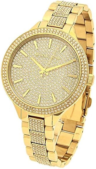  Shop Authentic Michael Kors Slim Runway Crystals Gold Dial Gold Steel Strap Watch for Women - MK3632 - Luxxuri