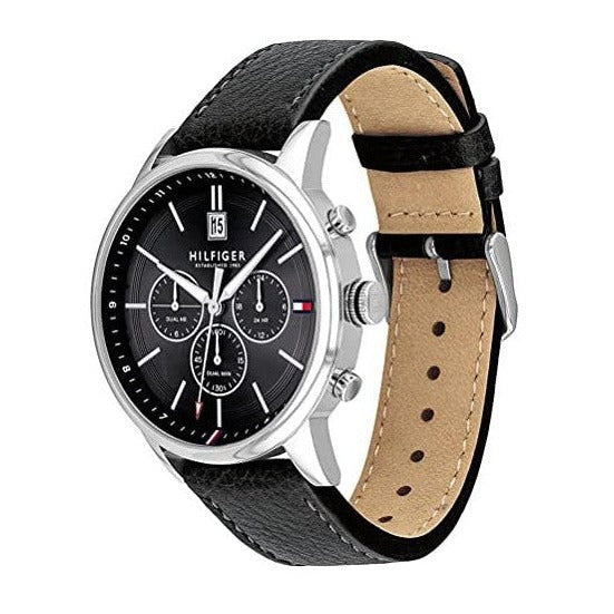  Shop Authentic Tommy Hilfiger Kyle Quartz Black Dial Black Leather Strap Watch for Men - 1791630 - Luxxuri
