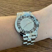  Shop Authentic Marc Jacobs Henry Transparent Silver Dial Silver Steel Strap Watch for Women - MBM3205 - Luxxuri