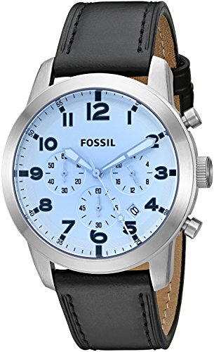  Shop Authentic Fossil Pilot Chronograph Sky Blue Dial Black Leather Strap Watch for Men - FS5162 - Luxxuri